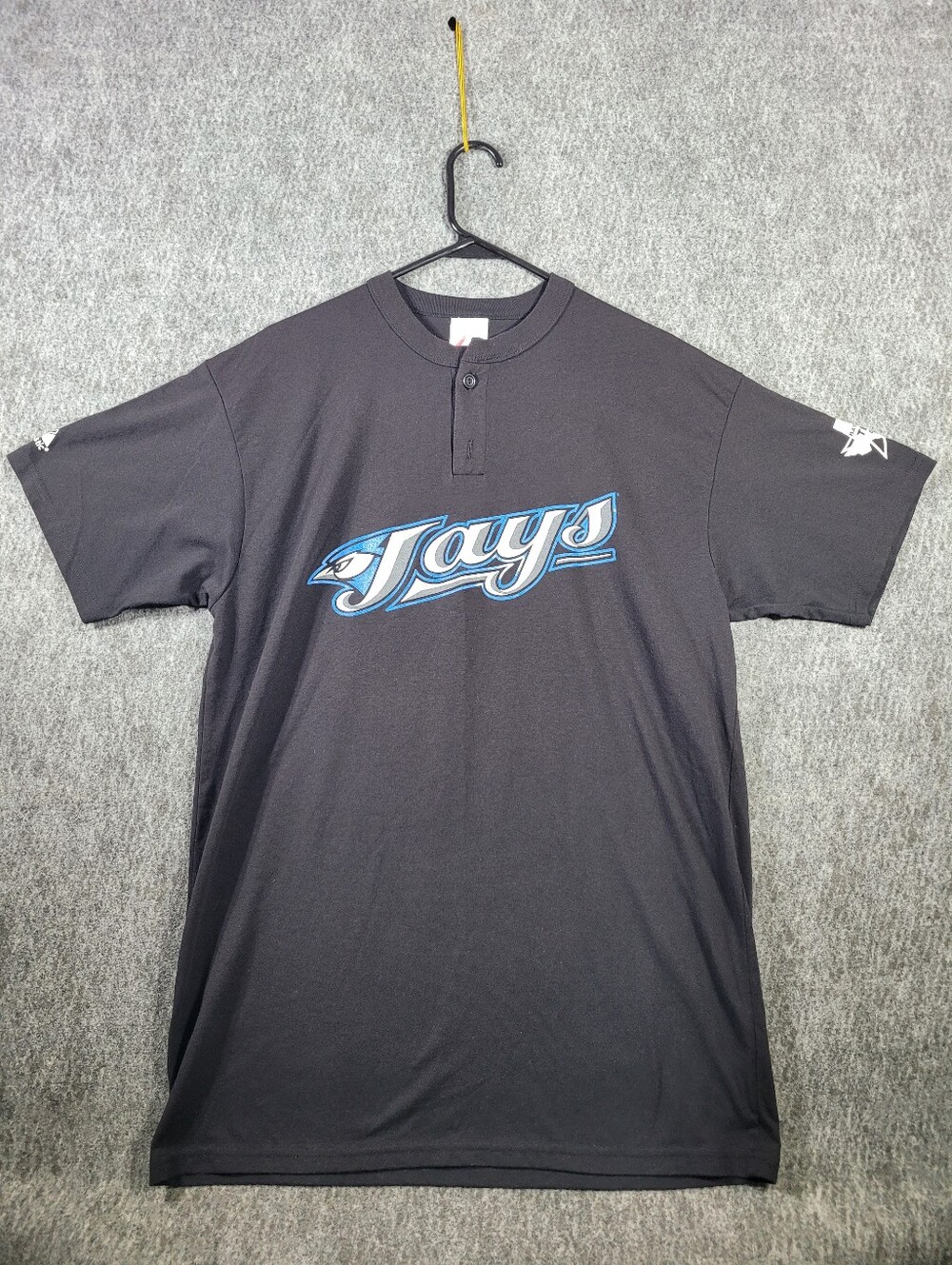 Vintage 90s Toronto Blue Jays Henley Shirt XL Majestic Made in USA Black MLB